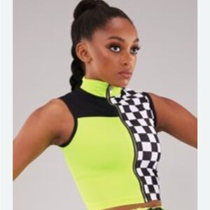 Neon Green and Black Checkered kids Dance Top